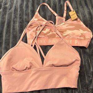 Bundle of 2 Pink Sports Bras Camo one size small ntw solid Pink size medium